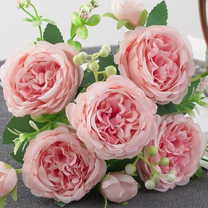 ดอกไม้ปลอม ช่อดอกกุหลาบ ดอกไม้ประดิษฐ์ DIY 5 ดอก  สําหรับตกแต่งบ้าน งานแต่งงาน