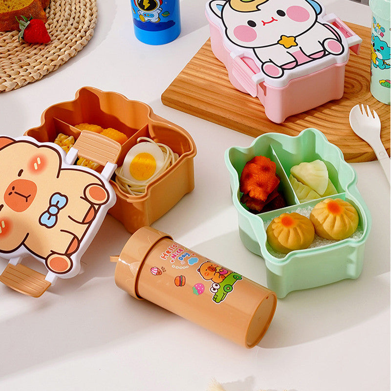 กล่องอาหารกลางวันน่ารัก ใช้กับไมโครเวฟได้ มาพร้อมภาชนะใส่น้ำจิ้มและช้อน - 图片3