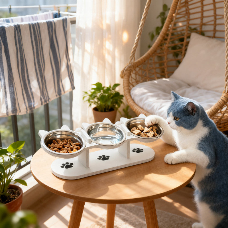 ชามอาหารแมวทรงสูง 3 ใบ ทำจากสแตนเลสสตีลที่ทนทาน - 图片3