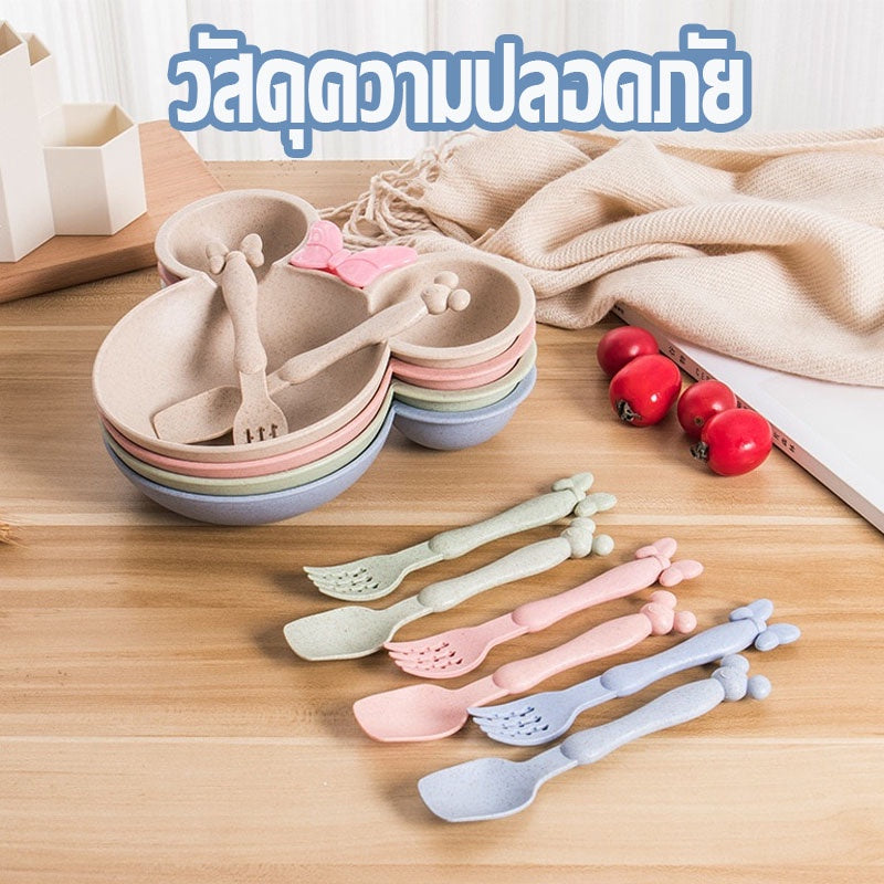 ชามสำหรับเด็กมีช้อนและส้อมมาให้ด้วย และมีลายมิกกี้เมาส์ - 图片1