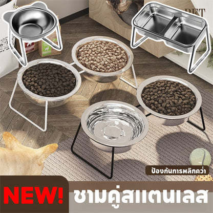 ชามสแตนเลสสองชั้นสำหรับสัตว์เลี้ยง - 主图