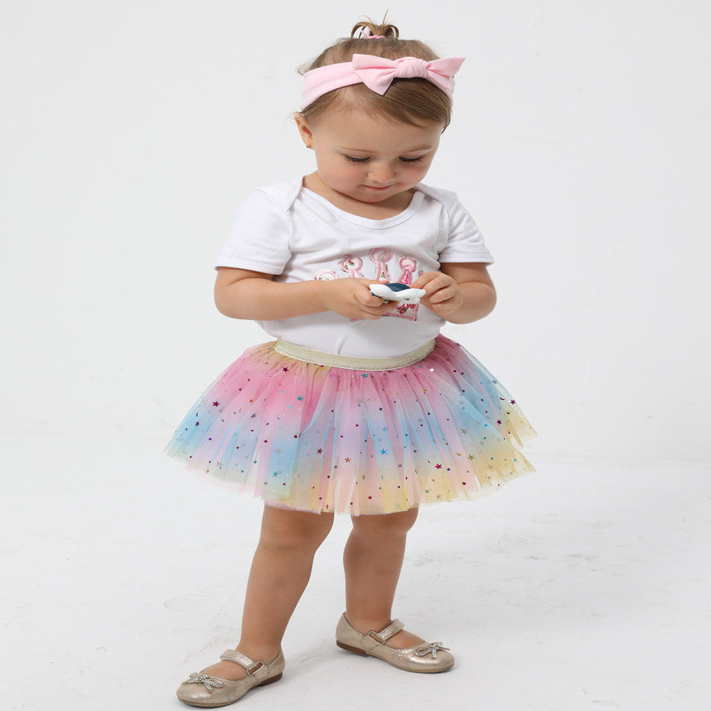 กระโปรงเต้นรำผ้าตาข่ายสีรุ้งความยาวครึ่งตัว - 图片5