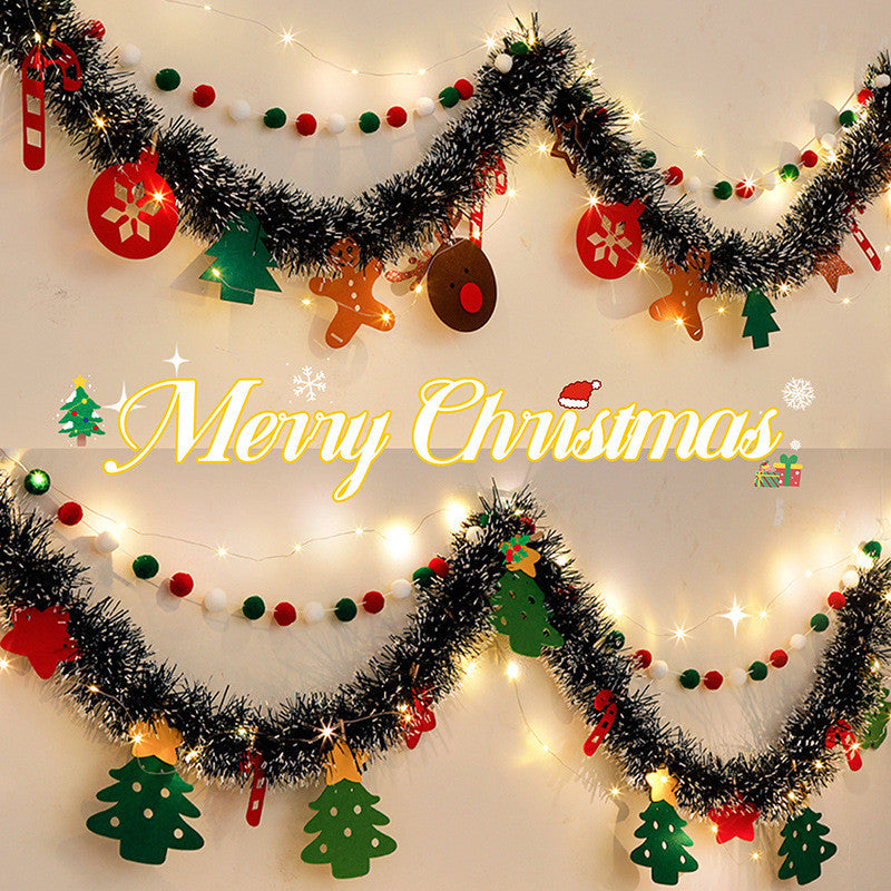 พวงหรีดคริสต์มาสระยิบระยับ ริบบิ้น และป้ายไฟ LED คริสต์มาส - 主图