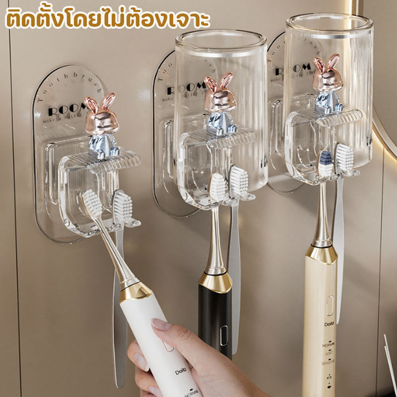 ที่วางแปรงสีฟันติดผนังรูปกระต่าย ไม่ต้องเจาะรู ป้องกันเชื้อรา และระบายอากาศได้ดี - 主图