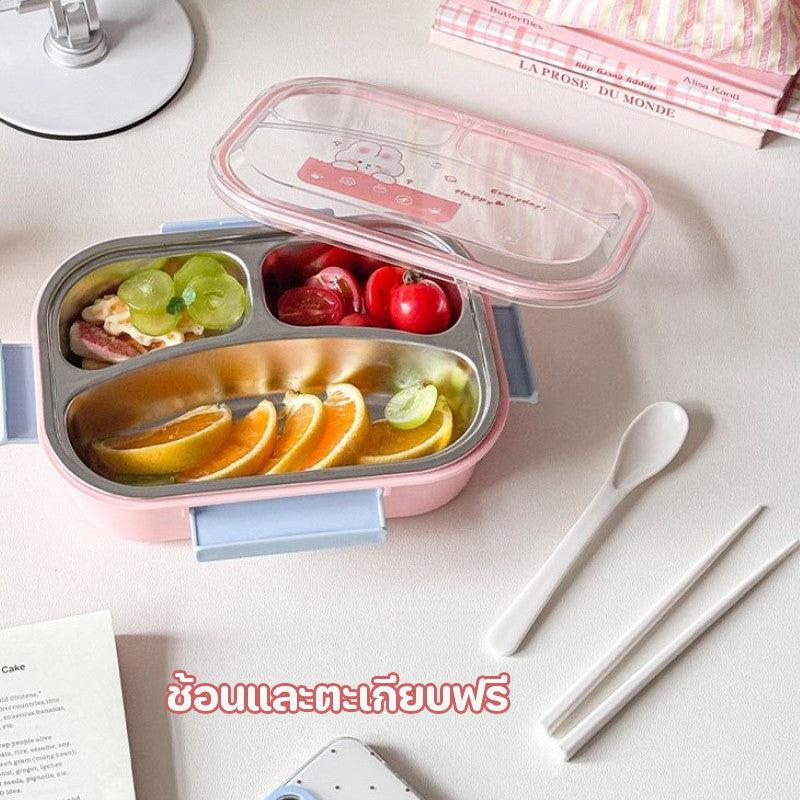 กล่องอาหารกลางวัน เกรดอาหาร 304 สแตนเลส กล่องข้าวเด็ก ช้อนและตะเกียบฟรี - 图片4
