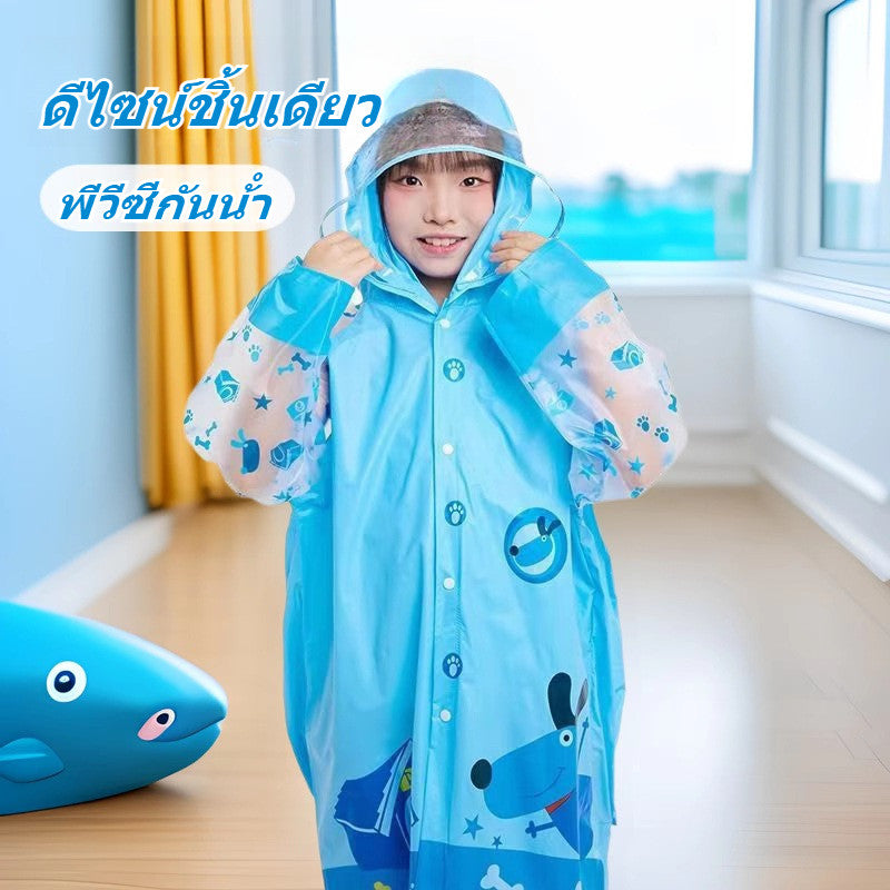 อกันฝนเด็ก วัสดุ PVC คุณภาพสูง ลายการ์ตูน กระเป๋านักเรียนแบบป้องกัน เสื้อกันฝนเด็กชายหญิง