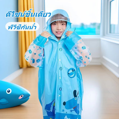 อกันฝนเด็ก วัสดุ PVC คุณภาพสูง ลายการ์ตูน กระเป๋านักเรียนแบบป้องกัน เสื้อกันฝนเด็กชายหญิง