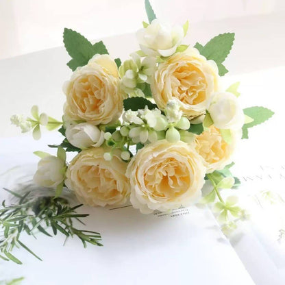 ดอกไม้ปลอม ช่อดอกกุหลาบ ดอกไม้ประดิษฐ์ DIY 5 ดอก  สําหรับตกแต่งบ้าน งานแต่งงาน