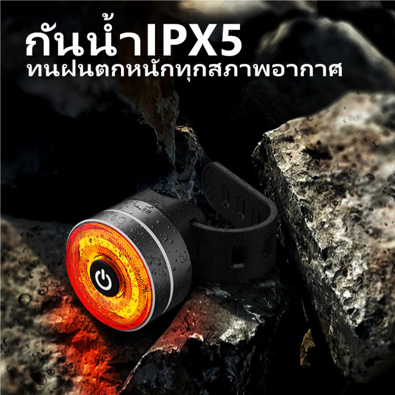 โคมท้ายจักรยาน อลูมิเนียม มี 5 โหมดแสง ใช้ไฟ LED การชาร์จด้วย Type-C ตกแต่งรถยนต์ ป้องกันการชนท้าย