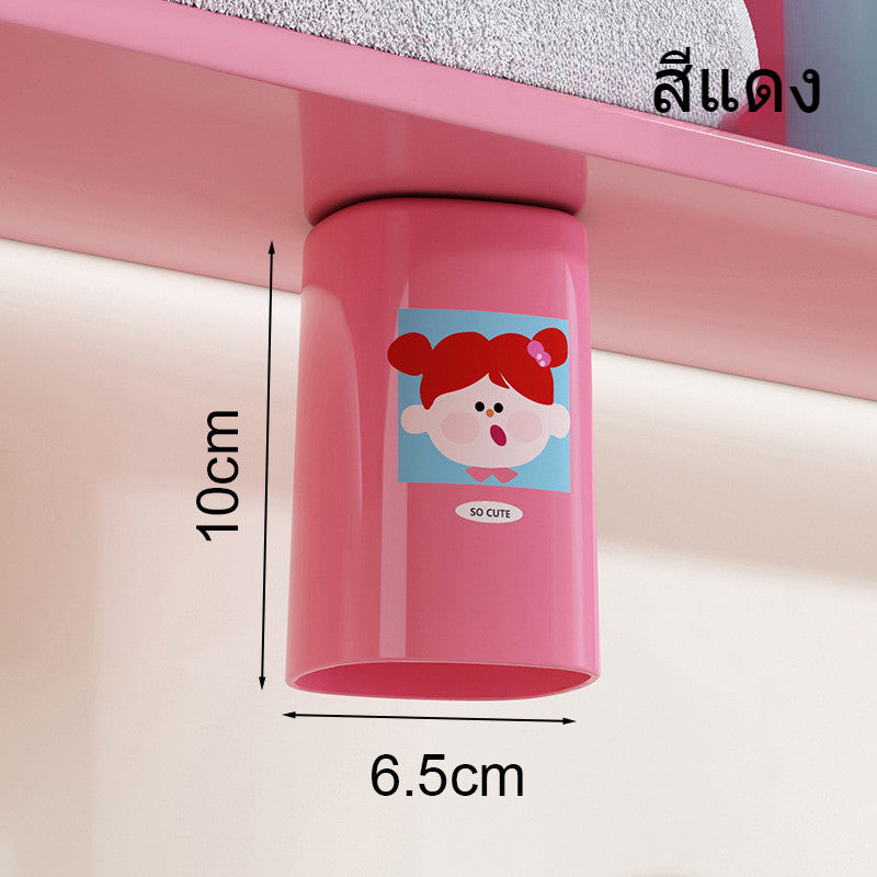 ที่วางแปรงสีฟันแม่เหล็กและถ้วยใส่แปรงสีฟัน ไม่ต้องเจาะรู สีสันสดใส แห้งเร็ว เหมาะสำหรับใช้ในห้องน้ำ