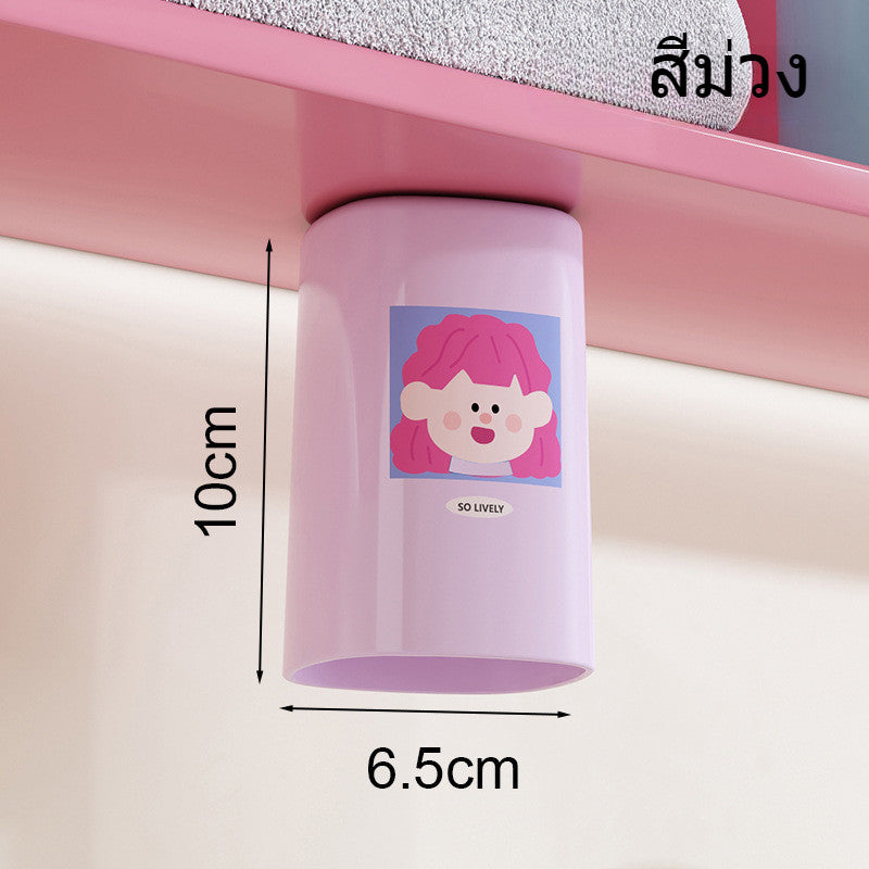 ที่วางแปรงสีฟันแม่เหล็กและถ้วยใส่แปรงสีฟัน ไม่ต้องเจาะรู สีสันสดใส แห้งเร็ว เหมาะสำหรับใช้ในห้องน้ำ