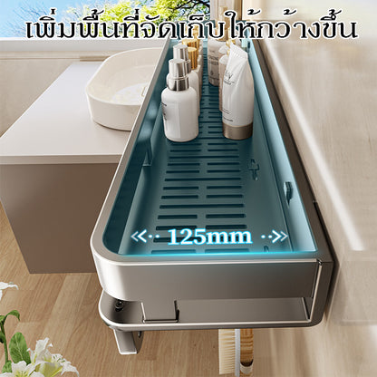 ชั้นวางของอเนกประสงค์ ห้องน้ำชั้นวาง ไม่ต้องเจาะรู ชั้นติดผนัง แข็งแรง สบู่ แชมพู เครื่องสำอาง