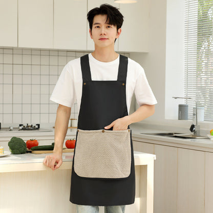 ผ้ากันเปื้อน PVC กันน้ำ หลักฐานน้ำมัน ด้วยผ้าขนหนูที่ถอดออกได้ กระเป๋าใหญ่ ผ้ากันเปื้อนครัว