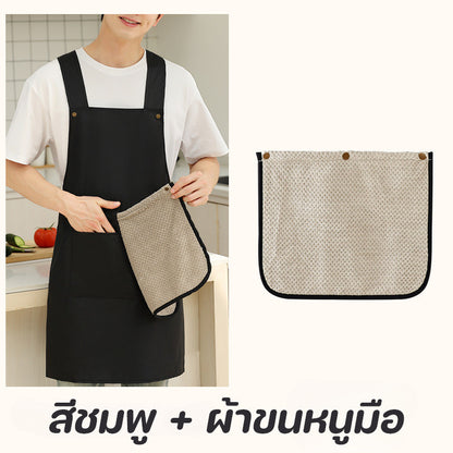 ผ้ากันเปื้อน PVC กันน้ำ หลักฐานน้ำมัน ด้วยผ้าขนหนูที่ถอดออกได้ กระเป๋าใหญ่ ผ้ากันเปื้อนครัว