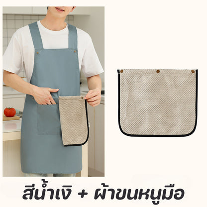 ผ้ากันเปื้อน PVC กันน้ำ หลักฐานน้ำมัน ด้วยผ้าขนหนูที่ถอดออกได้ กระเป๋าใหญ่ ผ้ากันเปื้อนครัว