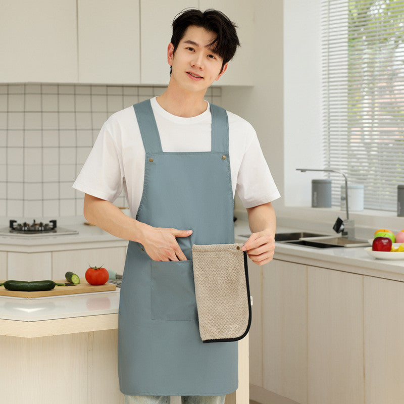 ผ้ากันเปื้อน PVC กันน้ำ หลักฐานน้ำมัน ด้วยผ้าขนหนูที่ถอดออกได้ กระเป๋าใหญ่ ผ้ากันเปื้อนครัว