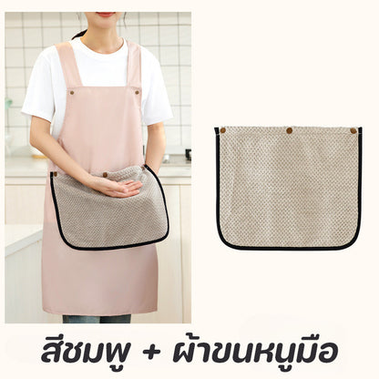 ผ้ากันเปื้อน PVC กันน้ำ หลักฐานน้ำมัน ด้วยผ้าขนหนูที่ถอดออกได้ กระเป๋าใหญ่ ผ้ากันเปื้อนครัว