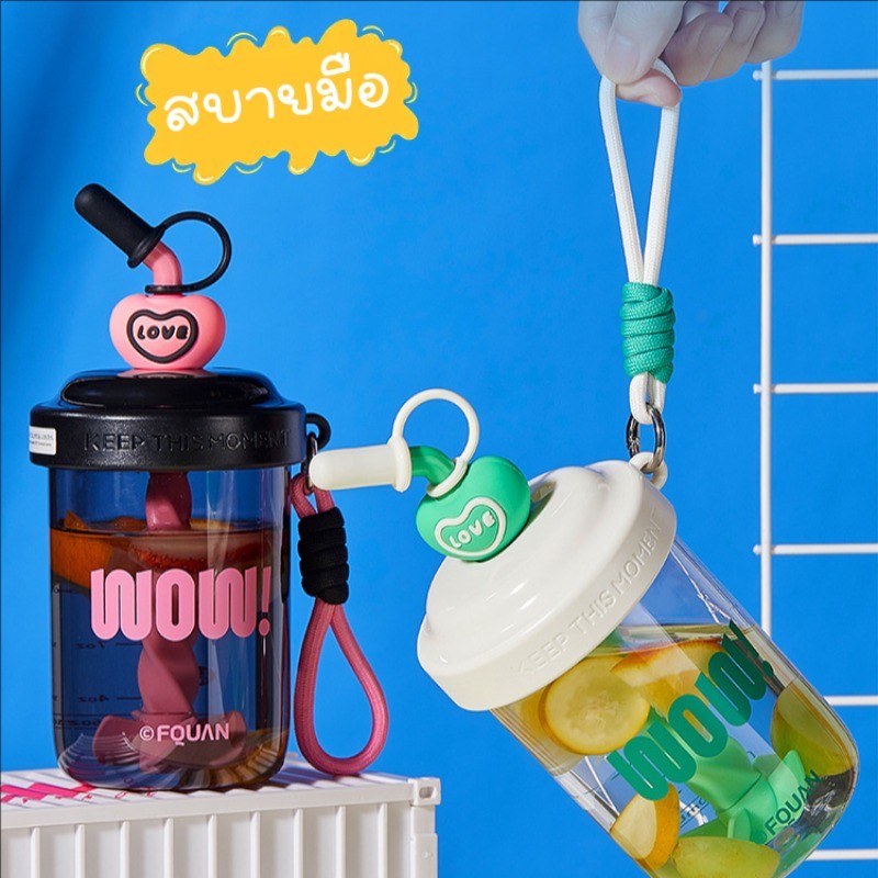 580mlแก้วน้ำพลาสติกแก้วกาแฟ สําหรับผู้หญิง แก้ว ความจุใหญ่ พร้อมฝาปิด พกพาง่าย