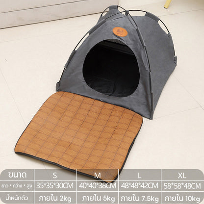 หลุมนอนแมว เบาะแมว บ้านแมวกระโจม ป้องกันความชื้นที่ด้านล่าง พับเก็บได้ สดชื่นและระบายอากาศ กระโจมแมว