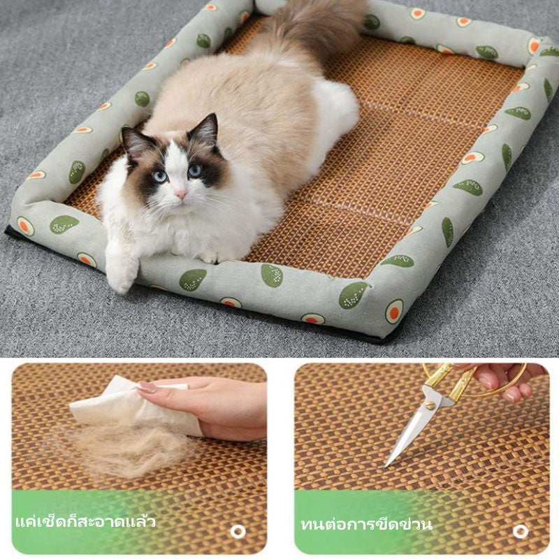 ที่นอนสัตว์เลี้ยง เสื่อหวายระบายอากาศ ที่นอนแมวเย็น S/M/L