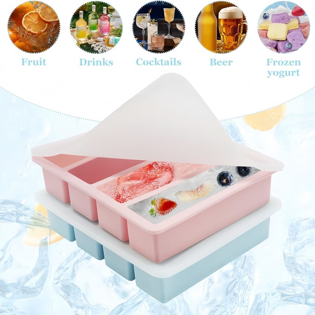 กล่องน้ำแข็ง ถาดทำน้ำแข็ง ถาดแม่พิมพ์ซิลิโคน 4/6ช่อง พร้อมฝาปิด แผลิตจากซิลิโคน