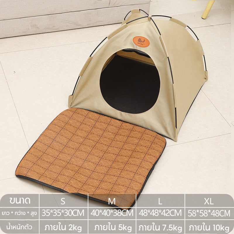 หลุมนอนแมว เบาะแมว บ้านแมวกระโจม ป้องกันความชื้นที่ด้านล่าง พับเก็บได้ สดชื่นและระบายอากาศ กระโจมแมว