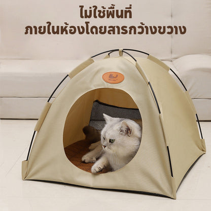หลุมนอนแมว เบาะแมว บ้านแมวกระโจม ป้องกันความชื้นที่ด้านล่าง พับเก็บได้ สดชื่นและระบายอากาศ กระโจมแมว