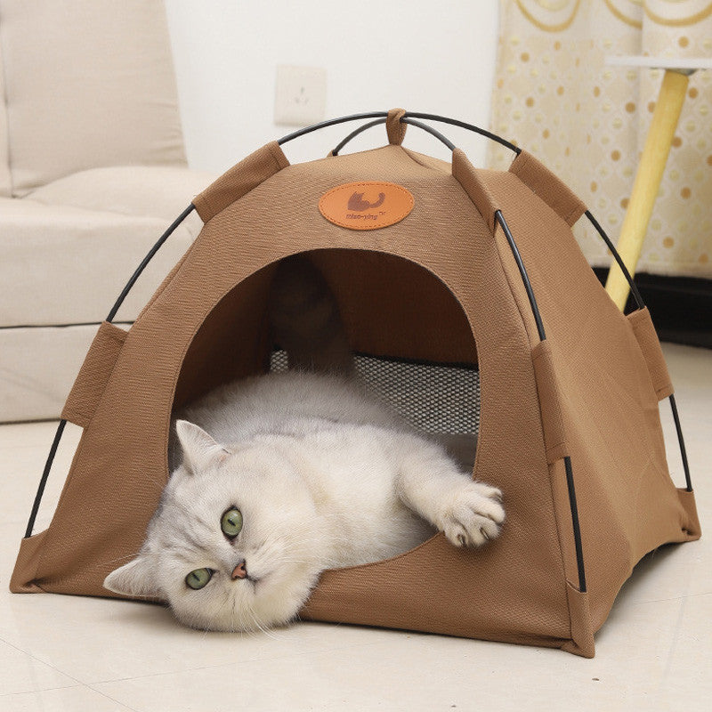 หลุมนอนแมว เบาะแมว บ้านแมวกระโจม ป้องกันความชื้นที่ด้านล่าง พับเก็บได้ สดชื่นและระบายอากาศ กระโจมแมว