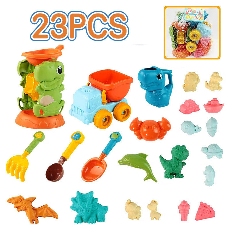 23PCS ของเล่นชายหาด ของเล่นที่ตักทราย ของเล่นที่ตักทราย ที่ขุดทราย ถังทรายพับได้