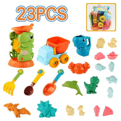 23PCS ของเล่นชายหาด ของเล่นที่ตักทราย ของเล่นที่ตักทราย ที่ขุดทราย ถังทรายพับได้