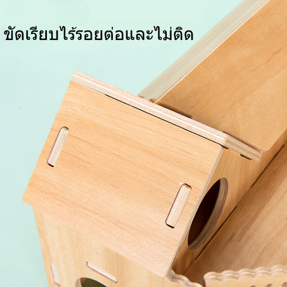 2-story hamster house, wooden, easy to assemble, for hamsters and small pets.