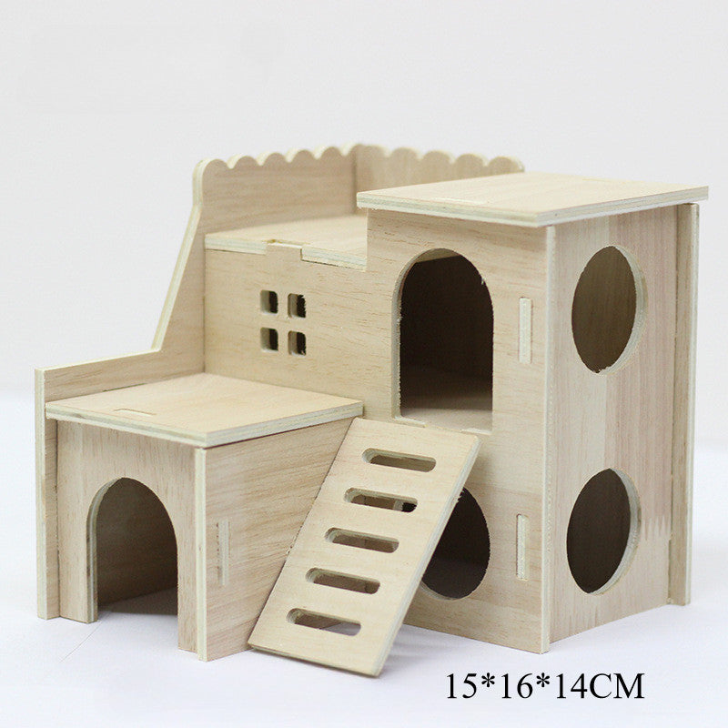2-story hamster house, wooden, easy to assemble, for hamsters and small pets.
