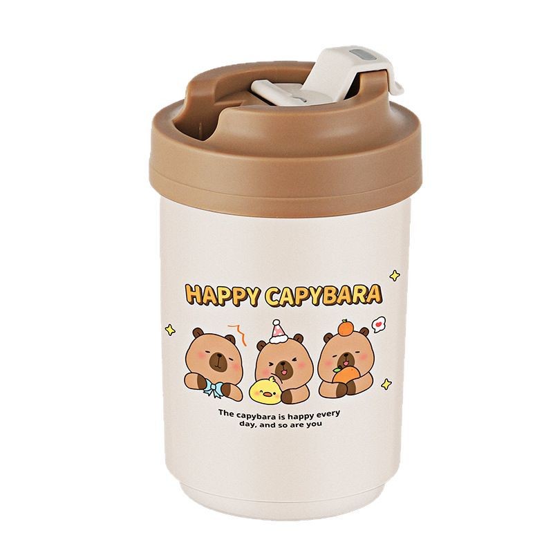 ถ้วยกาแฟพลาสติก 400ML ถ้วยดื่มคู่ที่เรียบง่าย แก้วน้ำเป็ดสีเหลืองขนาดเล็ก วัสดุ PP