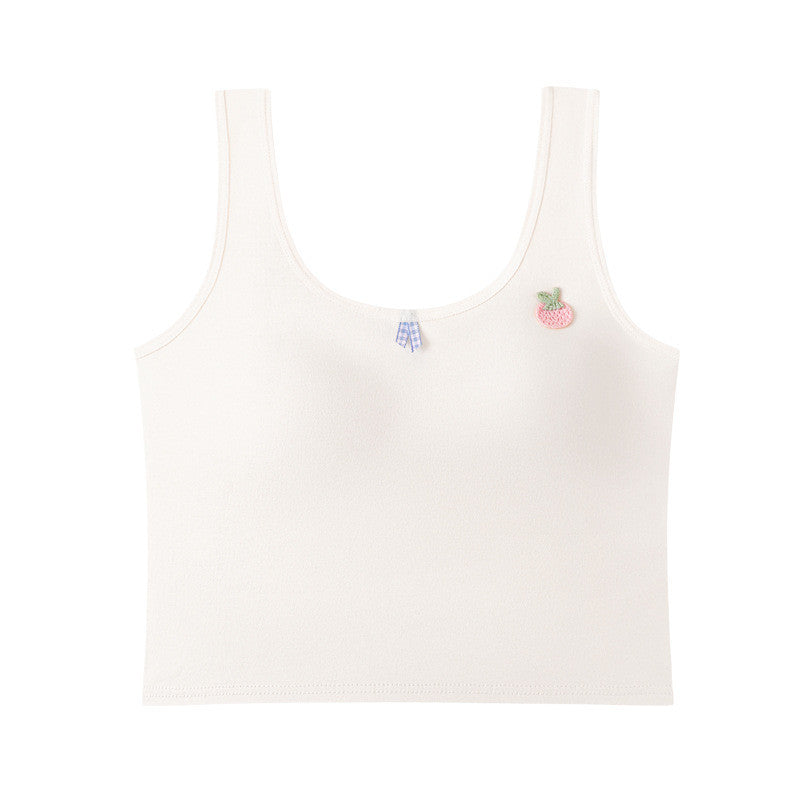เสื้อชั้นในผ้าฝ้ายของเด็กผู้หญิงรุ่นใหม่ เสื้อซับใน ตาข่ายระบายอากาศ ที่รองแก้วระบายอากาศคงที่ สายสะพายไหล่คู่คงที่