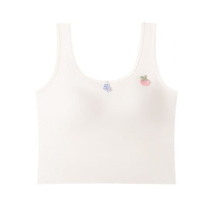 เสื้อชั้นในผ้าฝ้ายของเด็กผู้หญิงรุ่นใหม่ เสื้อซับใน ตาข่ายระบายอากาศ ที่รองแก้วระบายอากาศคงที่ สายสะพายไหล่คู่คงที่