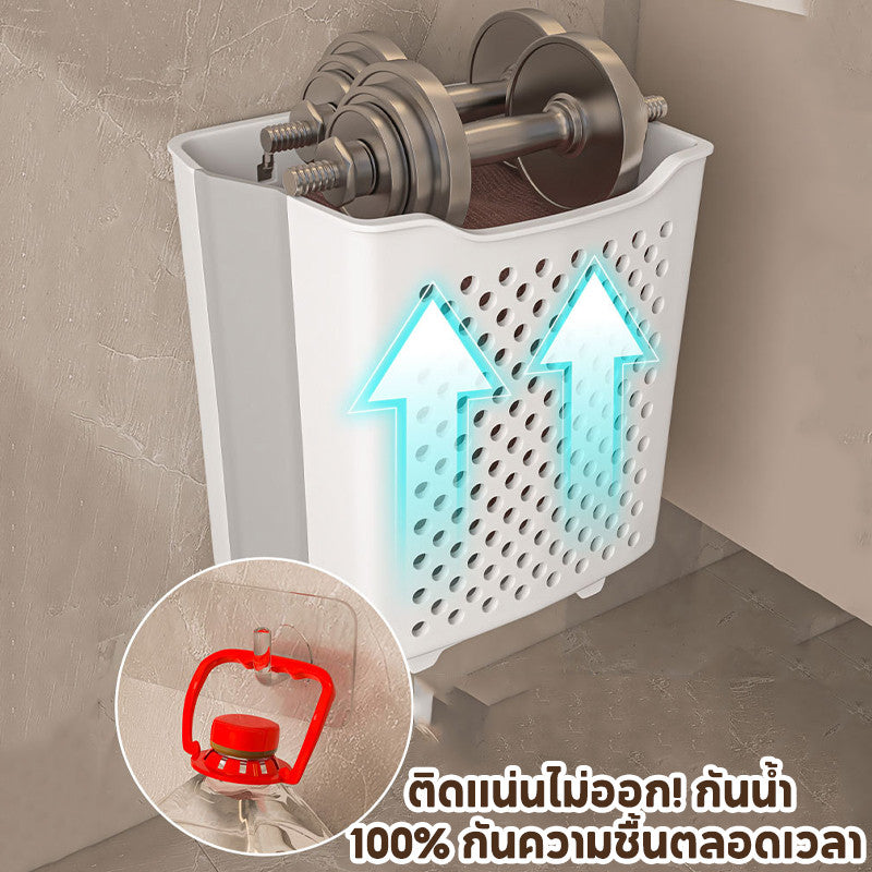 ตะกร้าใส่ผ้าพับได้ ทำจากหวาย มีตะขอเกี่ยวให้ฟรี ประหยัดพื้นที่ จุของได้เยอะ