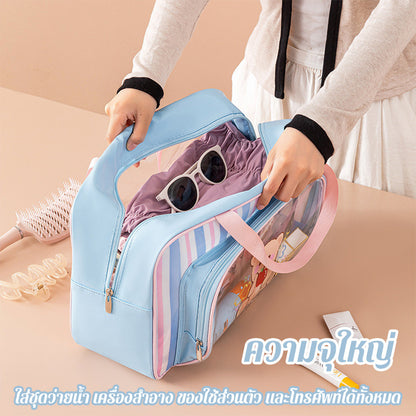 กระเป๋าว่ายน้ำ PVC กระเป๋ากันน้ำ ความจุใหญ่ กระเป๋าฟิตเนส แยกแห้งเปียก สไตล์น่ารัก สำหรับพกพาเล่นกีฬ
