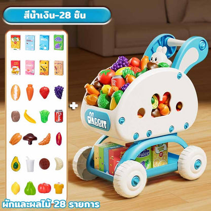 รถเข็นซุปเปอร์มาร์เก็ต รถเข็นช้อปปิ้งเด็ก รูปกระต่าย โครงสร้างที่มั่นคง บทบาทสมมุติ ของเล่นเด็ก