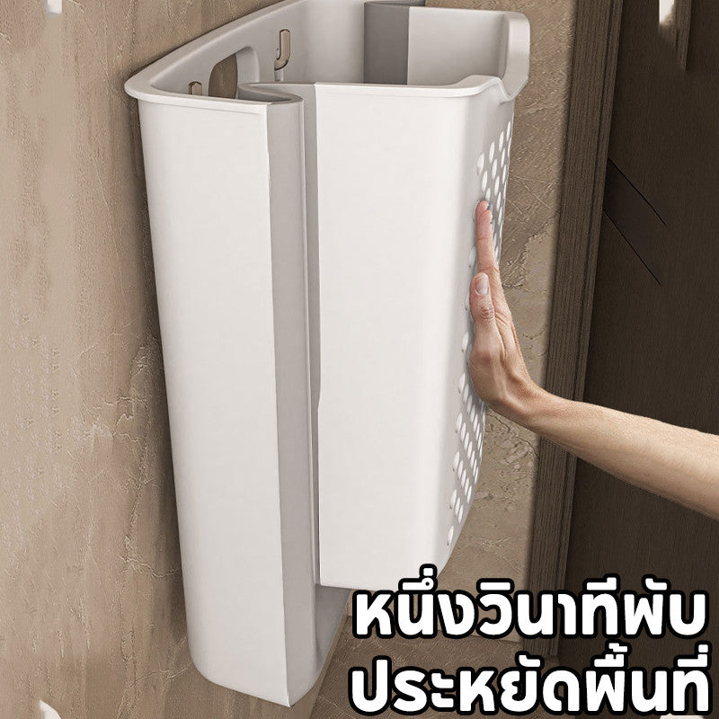 ตะกร้าใส่ผ้าพับได้ ทำจากหวาย มีตะขอเกี่ยวให้ฟรี ประหยัดพื้นที่ จุของได้เยอะ