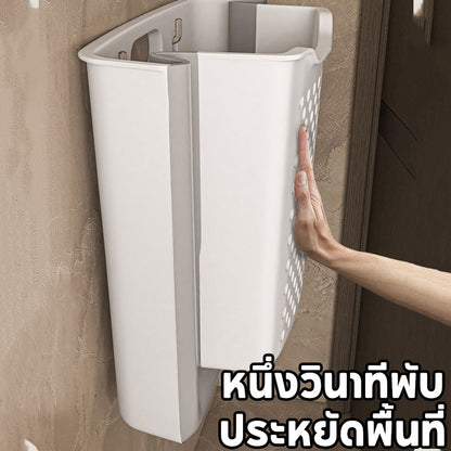 ตะกร้าใส่ผ้าพับได้ ทำจากหวาย มีตะขอเกี่ยวให้ฟรี ประหยัดพื้นที่ จุของได้เยอะ