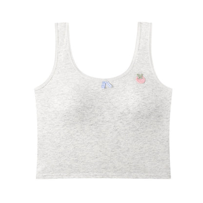 เสื้อชั้นในผ้าฝ้ายของเด็กผู้หญิงรุ่นใหม่ เสื้อซับใน ตาข่ายระบายอากาศ ที่รองแก้วระบายอากาศคงที่ สายสะพายไหล่คู่คงที่