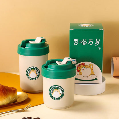 ถ้วยกาแฟพลาสติก 400ML ถ้วยดื่มคู่ที่เรียบง่าย แก้วน้ำเป็ดสีเหลืองขนาดเล็ก วัสดุ PP