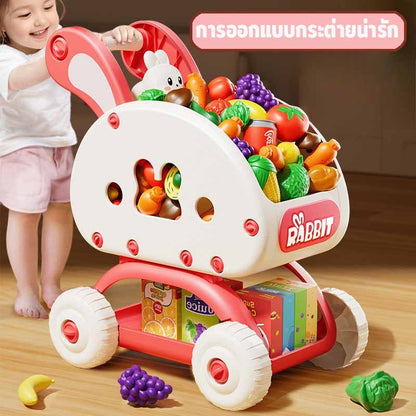 รถเข็นซุปเปอร์มาร์เก็ต รถเข็นช้อปปิ้งเด็ก รูปกระต่าย โครงสร้างที่มั่นคง บทบาทสมมุติ ของเล่นเด็ก