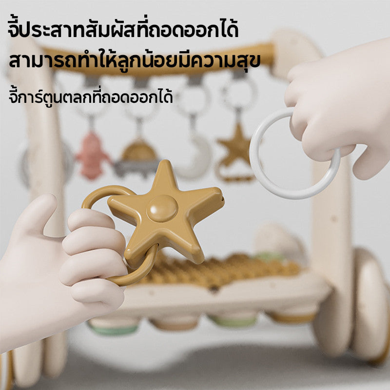 เพลยิมเด็ก4in1 เพลยิมโมบาย ลายการ์ตูนน่ารัก มีไฟ มีเสียงเพลง ที่นอนเด็กปรับเป็นรถหัดเดินได้