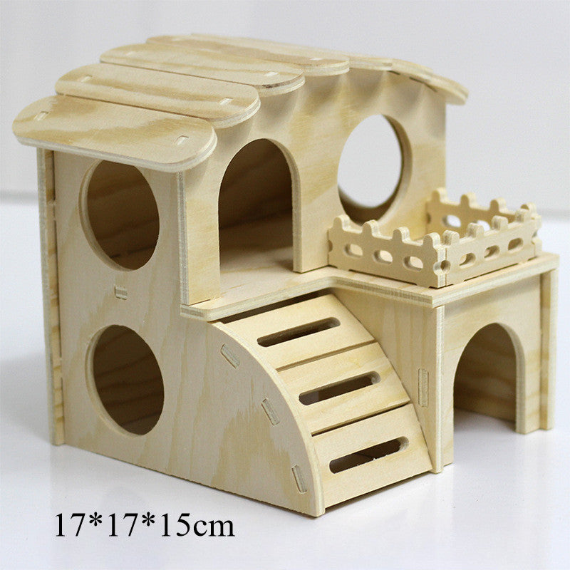 2-story hamster house, wooden, easy to assemble, for hamsters and small pets.