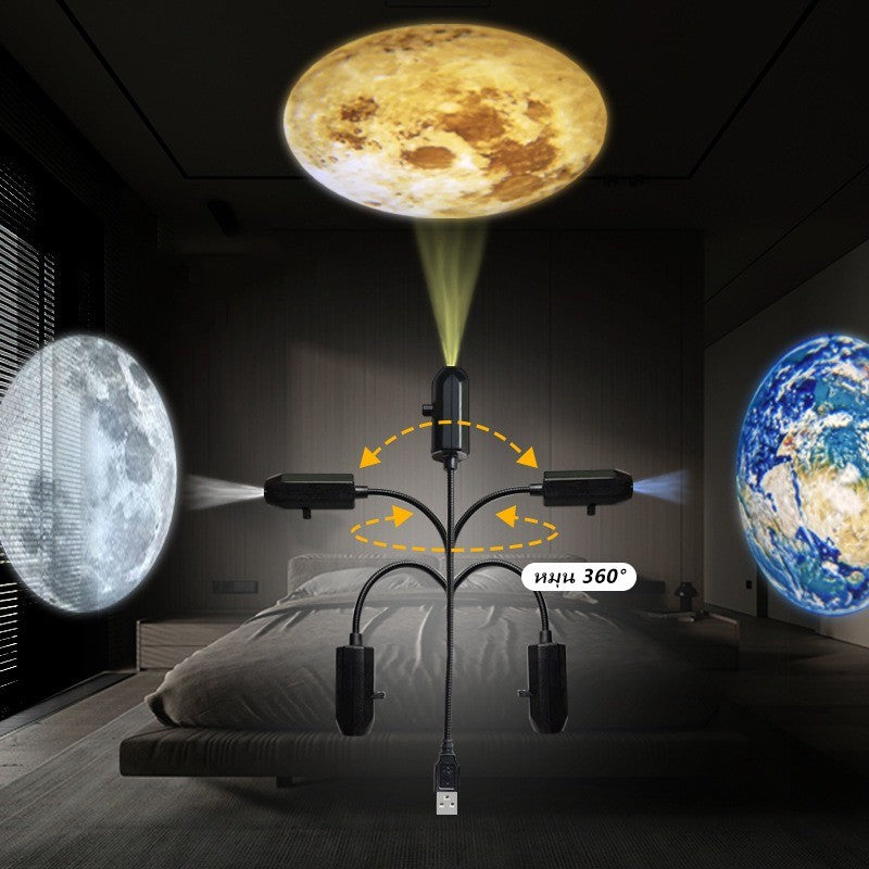 โคมไฟฉายภาพจักรวาล/ดวงจันทร์ เปลี่ยนแผนที่ดาวได้ง่าย ปรับมุมได้ 360° ผลิตจากวัสดุที่ปลอดภัย