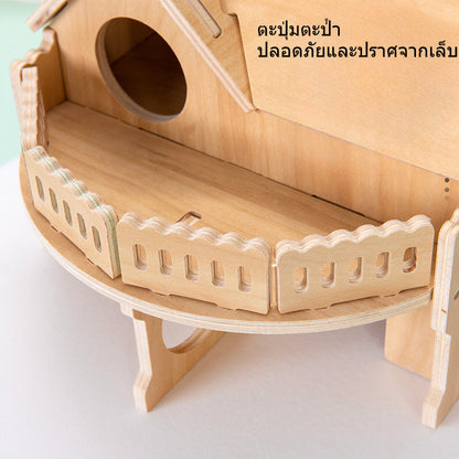 2-story hamster house, wooden, easy to assemble, for hamsters and small pets.