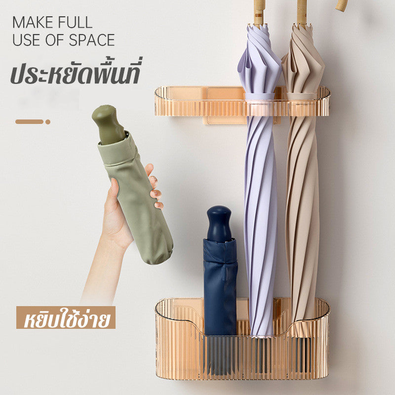 ที่เก็บร่มติดผนัง ไม่ต้องเจาะ เหมาะสำหรับการพับร่มและร่มที่มีด้ามยาว ถาดรองน้ำฝนในตัว ประหยัดพื้นที่