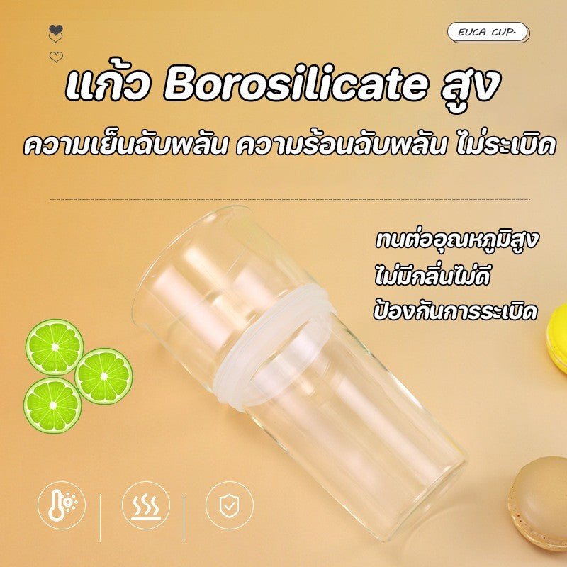 ถ้วยฉนวนสแตนเลส ถ้วยฉนวนแก้ว การออกแบบสองชั้น แยกชาและน้ำ มีหลอด ดูดีและใช้งานได้จริง