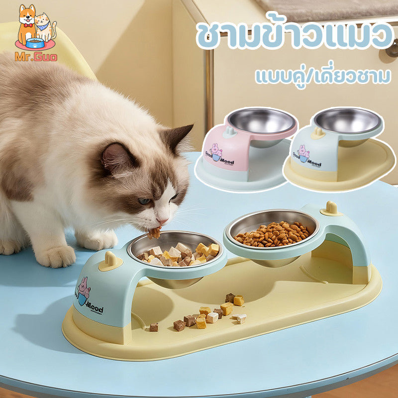 Dopamine Cat Bowl with 2 Compartments, Stainless Steel, Non-slip Base, Easy to Clean